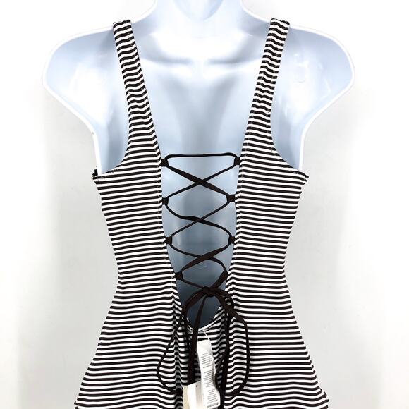 TOMMY BAHAMA Breaker Bay Reversible One-Piece Swimsuit 12 Brown Lace Back NWT - Picture 7 of 11